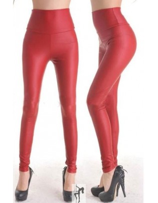 Moderna röda leggings i konst-läder