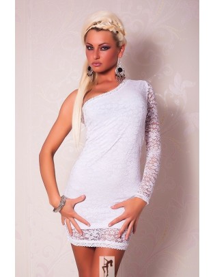 Catch-Fashion-One-Sleeve-Mini-Dress-with-Lace-white